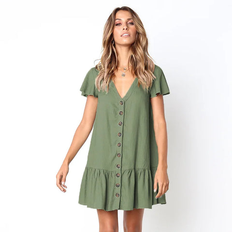 Jill | Buttoned V-Neck Dress
