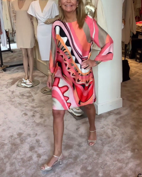 Sophia™ - Chic Floral Midi Dress with Round Neck