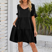 Emily™ - V-Neck Flounce Sleeve Tiered Dress