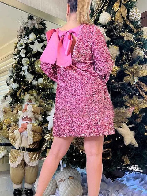 Lila™ - Chic Sparkle Dress with Bow