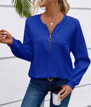 Chic Kimberly Sweater with Trendy Zipper Detail