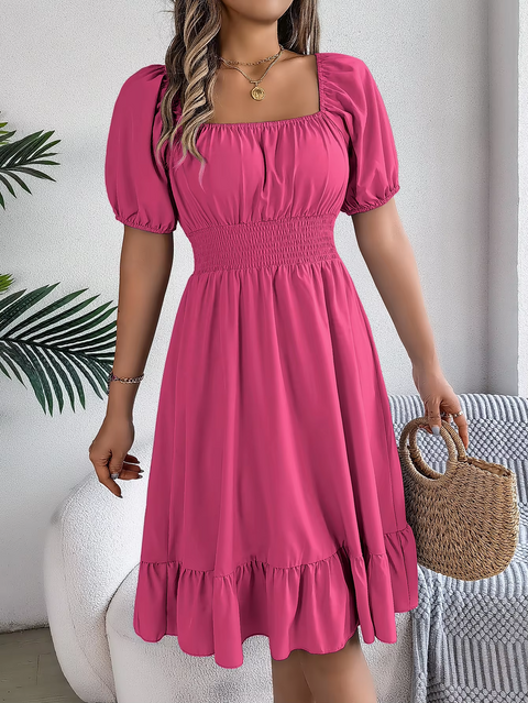 Riley™ - Chic Short Sleeve V-Neck Linen Dress