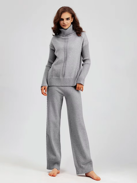 Scarlett™ - Chic High-Neck Knit Sweater & Loose Pants Set