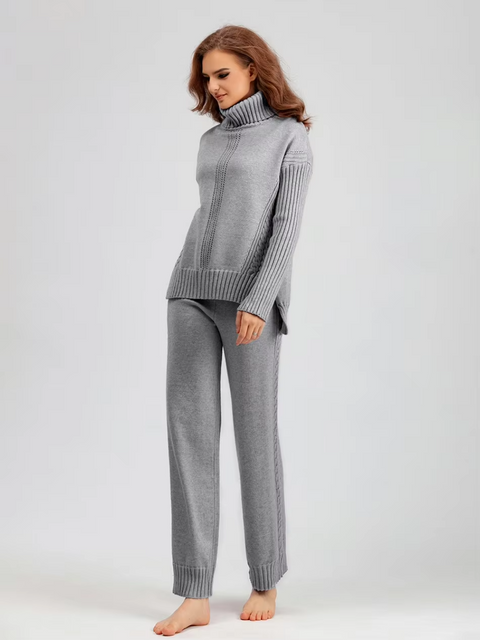 Scarlett™ - Chic High-Neck Knit Sweater & Loose Pants Set