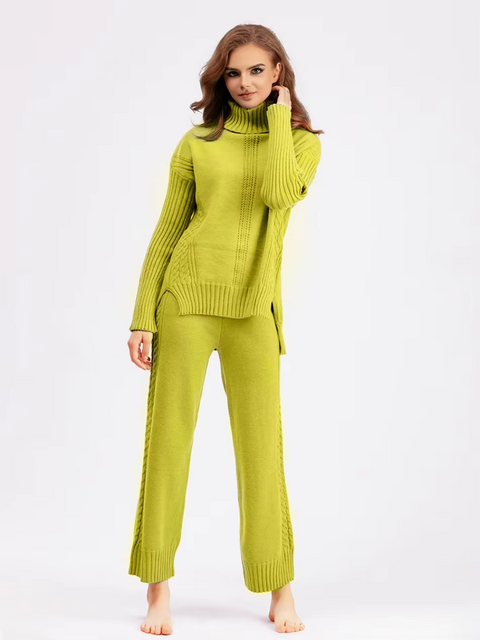 Scarlett™ - Chic High-Neck Knit Sweater & Loose Pants Set