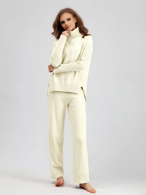 Scarlett™ - Chic High-Neck Knit Sweater & Loose Pants Set