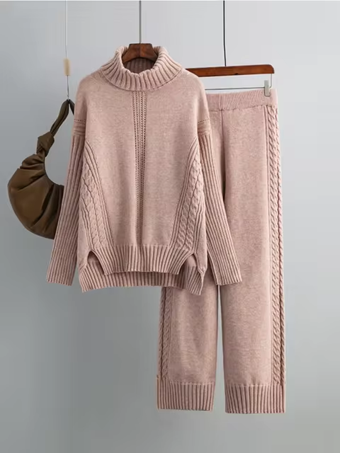 Scarlett™ - Chic High-Neck Knit Sweater & Loose Pants Set