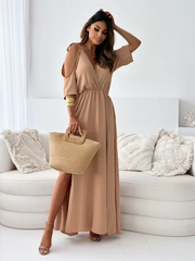 Avery™ - Chic V-Neck Dress with Side Slit