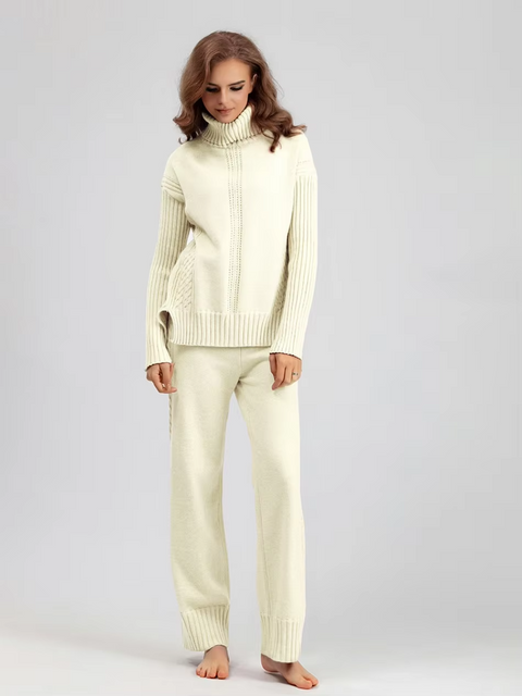 Scarlett™ - Chic High-Neck Knit Sweater & Loose Pants Set