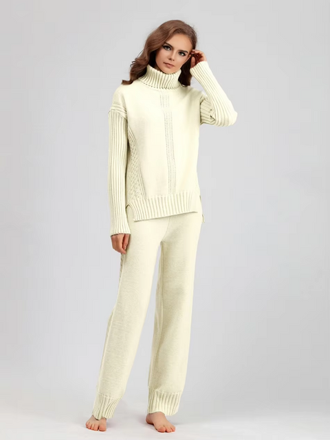 Scarlett™ - Chic High-Neck Knit Sweater & Loose Pants Set