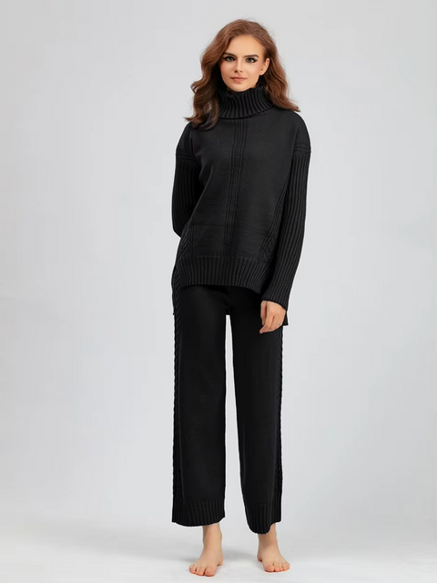 Scarlett™ - Chic High-Neck Knit Sweater & Loose Pants Set