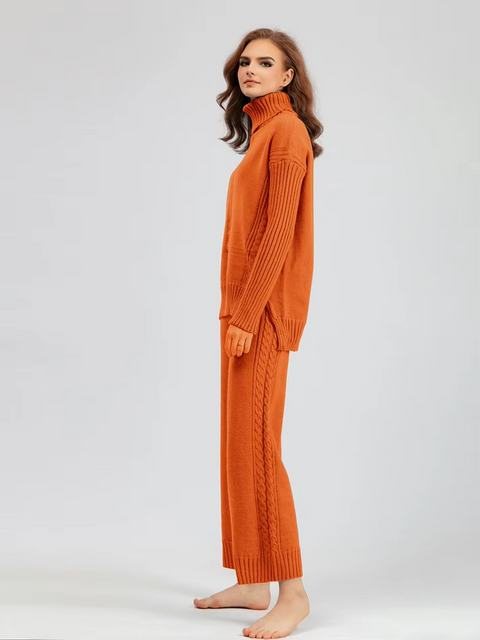 Scarlett™ - Chic High-Neck Knit Sweater & Loose Pants Set