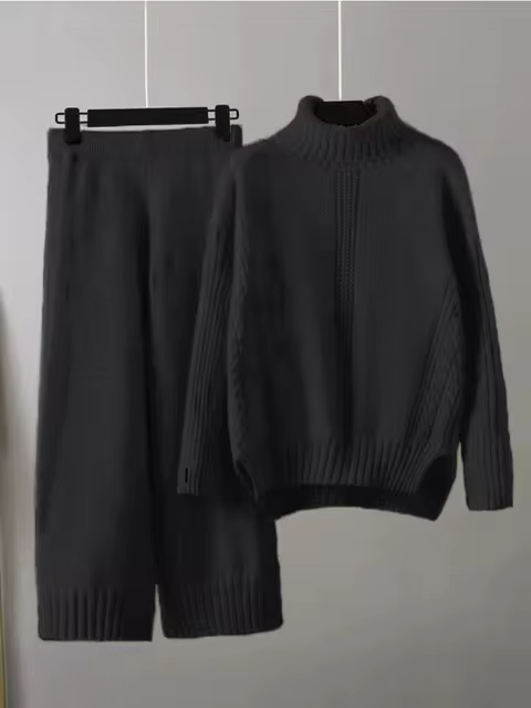Scarlett™ - Chic High-Neck Knit Sweater & Loose Pants Set