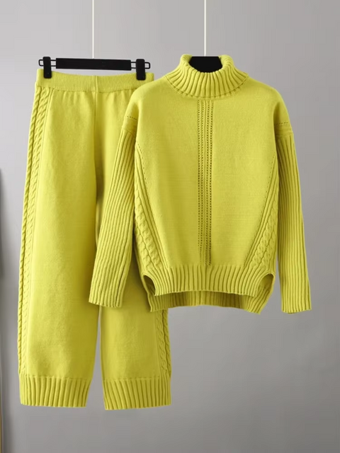 Scarlett™ - Chic High-Neck Knit Sweater & Loose Pants Set