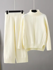 Scarlett™ - Chic High-Neck Knit Sweater & Loose Pants Set