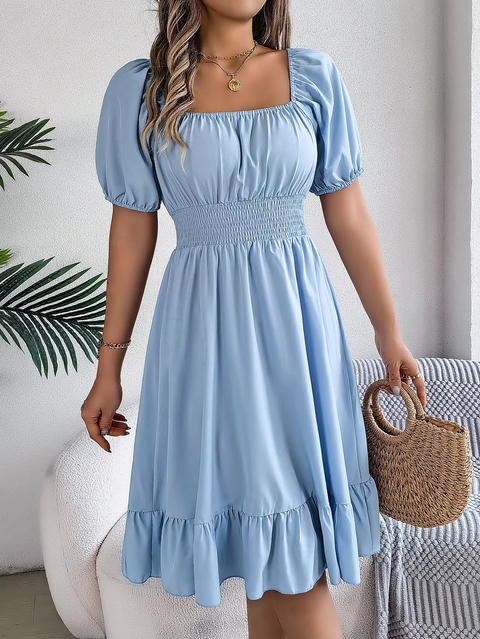 Riley™ - Chic Short Sleeve V-Neck Linen Dress