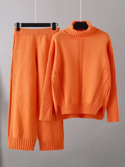 Scarlett™ - Chic High-Neck Knit Sweater & Loose Pants Set