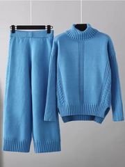 Scarlett™ - Chic High-Neck Knit Sweater & Loose Pants Set