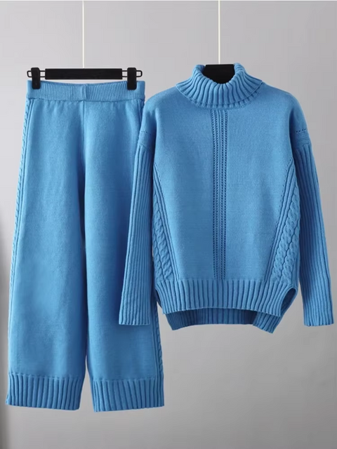 Scarlett™ - Chic High-Neck Knit Sweater & Loose Pants Set