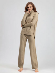 Scarlett™ - Chic High-Neck Knit Sweater & Loose Pants Set