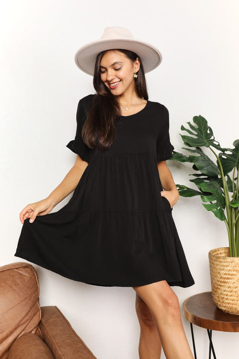 Emily™ - V-Neck Flounce Sleeve Tiered Dress