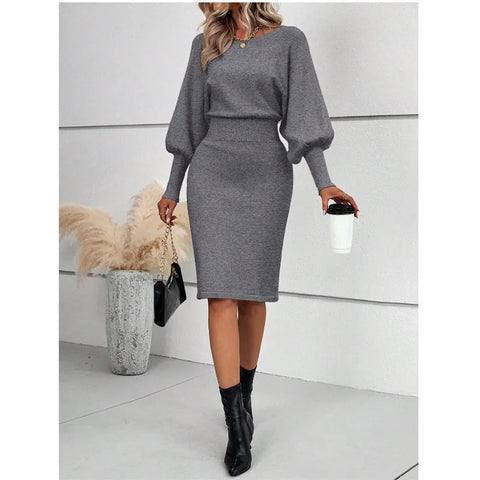 Avery™ - Chic Long Sleeve Round Neck Dress