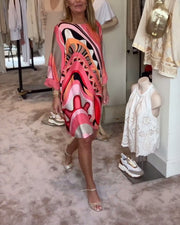 Sophia™ - Chic Floral Midi Dress with Round Neck