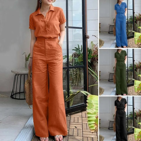 Charlotte™ - Chic Short Sleeve Top & Flowing Wide Leg Pants Set