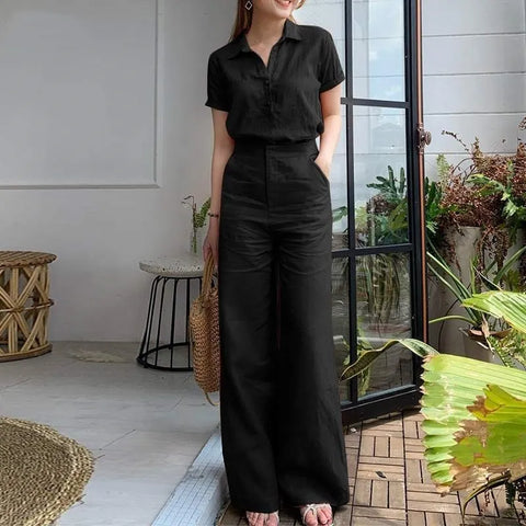 Charlotte™ - Chic Short Sleeve Top & Flowing Wide Leg Pants Set