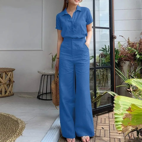Charlotte™ - Chic Short Sleeve Top & Flowing Wide Leg Pants Set