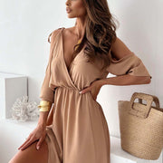 Avery™ - Chic V-Neck Dress with Side Slit