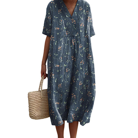 Amira – Soft V-Neck Floral Midi Dress